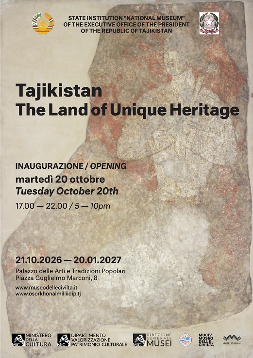 Il MUCIV – Museo delle Civiltà, in collaborazione con il Museo Nazionale del Tagikistan, presenta la mostra “Tajikistan. The Land of Unique Heritage”, un viaggio che abbraccia oltre 2.500 anni di storia, dal VI secolo a.C. a oggi